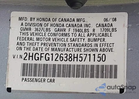 2008 Honda Civic Lx from USA, damaged, VIN 2HGFG12638H571150
